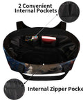 Interior view of Cool Dog Sunglasses Inspired Canvas Laptop Tote for Women showing two internal pockets and a zipper pocket.