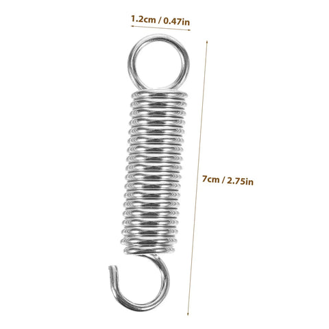 Top Tier 10-Piece Stainless Steel Extension Springs Kit Delivers Killer Strength For DIY Gear, Electric Vehicles And Heavy Machinery With Easy Swap Performance. Single stainless steel extension spring, 7cm x 1.2cm, with hooks.