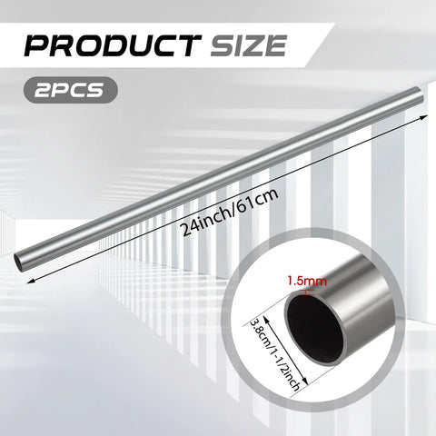 Two 24-inch stainless steel tubes, 1-1/2 in OD, 0.06 in wall, 304 stainless tubing