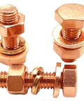 Top Shelf T2 Pure Copper Hex Bolt Kit With Nuts And Washers Heavy Duty Conductive Fastener, M3 size visible, ideal for electrical grounding.