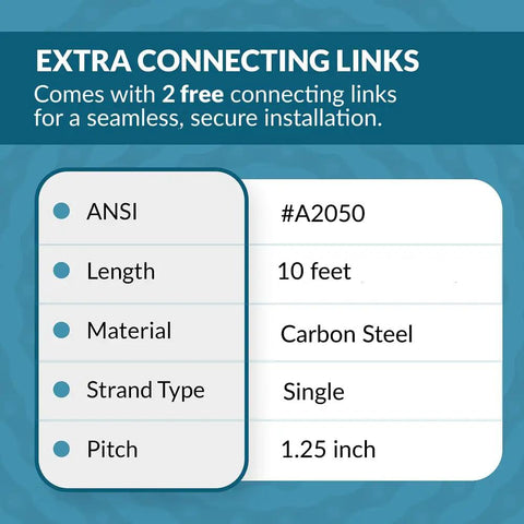 Extra connecting links data for Buy This 10 Foot ANSI #A2050 Single Strand Roller Chain For Industrial Power Transmission.