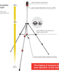 Diagram of Heavy Duty Telescoping Tripod Sprinkler With Turbo Gear Drive showing height and properties