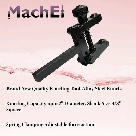 Spring Loaded Clamp Type Knurling Tool for Lathes, 2-Inch Capacity, 3/8-Inch Shank, black metal design on pink background