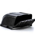 Heavy Duty High Flow Roof Vent Cover for RVs With Easy Open Cap and Aerodynamic Design, black, angled side view.