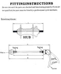 Ultralight Aluminum Quick Release Skewer Set For Road Bikes Front And Rear fitting instructions diagram with hub, nut, spring, lever.