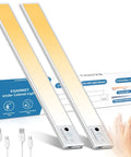 Under Cabinet Lighting With Motion Sensor And Hand Wave Activation, 120 LED Three Color Temperature Night Light, Rechargeable 2200mAh Battery, shown with USB cables and packaging.