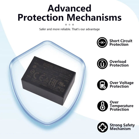 Knockout 2W AC DC Power Supply Module showcasing its advanced protection mechanisms and durable design.
