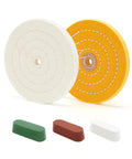 6 Inch Buffing Polishing Wheel Kit With Half Inch Arbor For Bench Grinder Pro Grade Fine 40 Ply And Medium 30 Ply Wheels Plus 3.4 Oz Polishing Compound Set