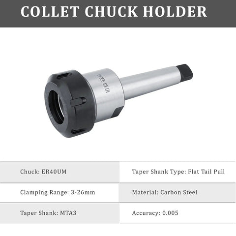 3-26Mm Morse Taper Collet Chuck Holder Carbon Steel High Precision for milling machines, ER40UM chuck, taper shank MTA3