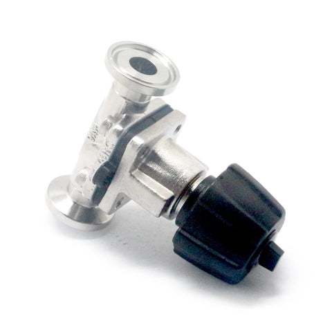 QiiMii SS316 1/2-inch diaphragm valve front view tri-clamp stainless body and black plastic connector