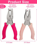 Two Pack Single Hole Paper Punch Metal Handheld Craft Hole Puncher With Soft Grip Handle Pink Rose Handles front view
