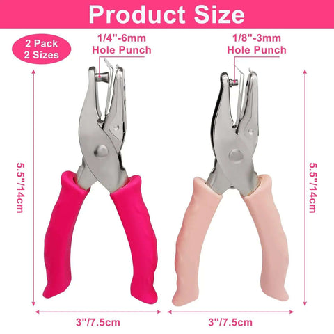 Two Pack Single Hole Paper Punch Metal Handheld Craft Hole Puncher With Soft Grip Handle Pink Rose Handles front view