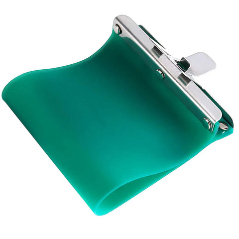 Single green wrap from Six Pack 11 Oz 3D Sublimation Silicone Mug Wraps For Printing, showing stainless steel clamp
