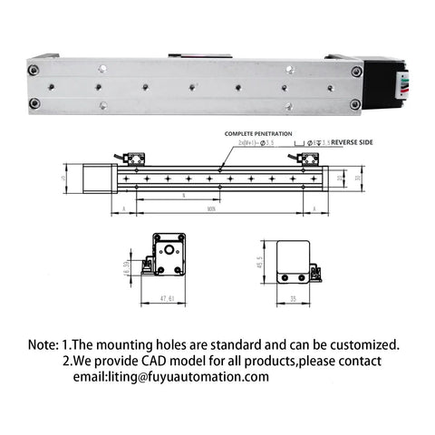Mini Linear Rail Slide Guide For CNC Motion Table With Nema 14 Stepper Motor, 50 To 300mm Stroke, 0.02mm Repeatability diagram