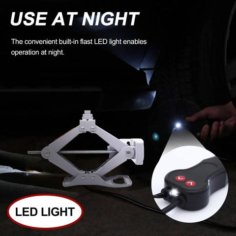 Electric 12V Car Jack Kit With Floor Jack Stands, Heavy Duty 3 Ton Vehicle Scissor Lift with LED Light for Night Use