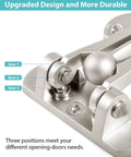 Close-up of thick aluminum alloy swing bar door lock latch with satin nickel finish, showing gear positions for home security.