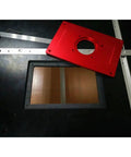 Solid As A Rock Aluminum Router Table Insert Plate Featuring Bullseye Center Bore For Rapid Wood Milling, red plate above cutout.