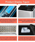 Game Changing Countertop Ice Cube Maker Pushing Fifty Five Lbs Of Clear Ice Daily showing LCD display and stainless steel casing.