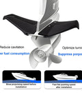 Outboard Motor Hydrofoil Stabilizer For 50 To 300HP Engines Reduces Drag And Improves Boat Stability Marine Hydrofoil Fin Made Of Durable PP Materials shown on boat propeller