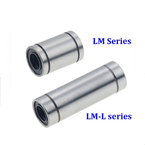 20 Pack Linear Motion Ball Bearing Set LM3UU LM4UU LM5UU LM6UU LM8UU 8SUU LM13UU Extended For Ultra Smooth CNC, 3D Printer, And DIY Projects Ready To Roll. LM series and LM-L series steel linear bearings shown