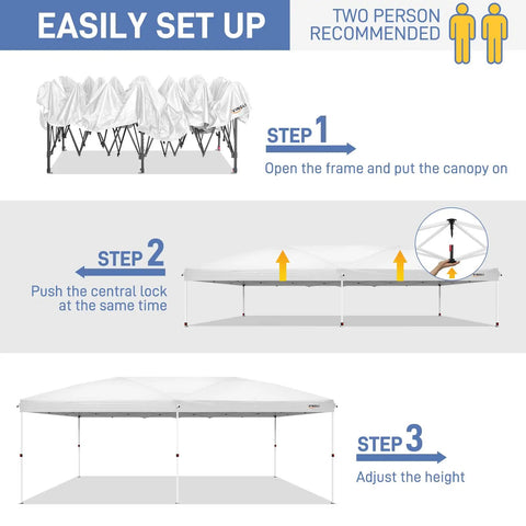 Steps for setting up a 10x20 Pop Up Canopy With Sidewalls And Carry Bag Easy Up Screened Gazebo for outdoor use.