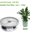 Rolling Plant Caddy With Drainage Tray Set Of 3 For Heavy Duty Planters 13 Inch Diameter shown with load and pot size details