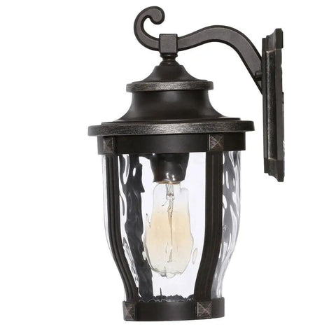 Dope Bronze Outdoor Wall Lantern With Gold Highlights, Clear Hammered Glass, 1 Light Exterior Wall Mount Sconce, Weather Resistant And Stylish, 100 Watt Bulb Not Included