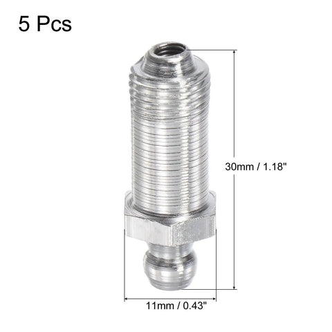 Steel Straight Grease Fittings Set G1/8 Thread 11mm Width Heavy Duty Hydraulic Lubrication Fittings Oil Spill Proof Rust Resistant 5 Pack