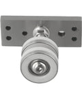 Heavy Duty Folding Door Pulley Featuring Ridiculously Smooth Nylon Rolling Wheel And Rock Solid Zinc Alloy Construction For Zero Hassle Barn Door Hardware Replacement System close-up with stainless steel plate.