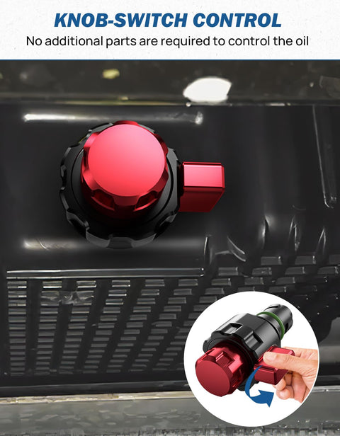 Patented Replacement Oil Drain Plug For Ford F150 2015 to 2024 with red knob-switch control and leak-free seal