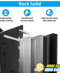 Close-up of Heavy-Duty Spare Tire Mount Bracket for Trailers showing powder-coated steel with bolts and reinforcement features