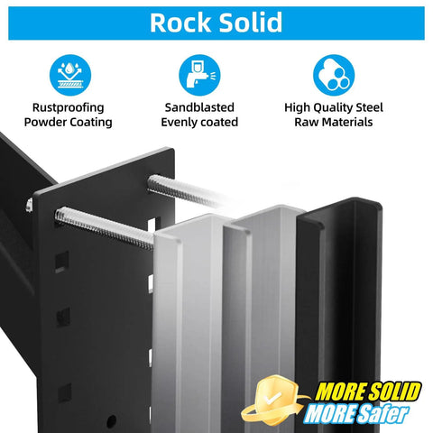 Close-up of Heavy-Duty Spare Tire Mount Bracket for Trailers showing powder-coated steel with bolts and reinforcement features