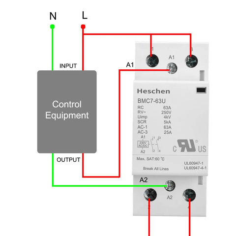 Heavy Duty 63A 2 Pole Modular AC Contactor With 230V AC DC Universal Coil And 2NO Normally Open Contacts wiring diagram