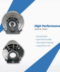 Front and rear view of 1/4 HP 115V Blower Motor 1725 RPM 48 Frame Replacement for Packard, Emerson, GE, Baldor, Dayton, Ao Smith, Century