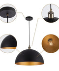Vintage Industrial Dome Pendant Light With Black And Gold Finish Dope Warm Amber Glow For Kitchen Island Hallway Bedroom Or Farmhouse Chandeliers Edison Style 2000K To 2700K Lighting Fixture