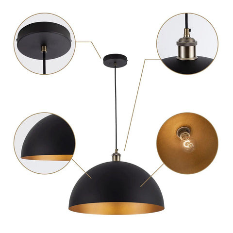 Vintage Industrial Dome Pendant Light With Black And Gold Finish Dope Warm Amber Glow For Kitchen Island Hallway Bedroom Or Farmhouse Chandeliers Edison Style 2000K To 2700K Lighting Fixture