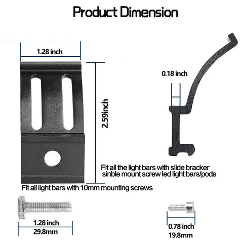 Product Dimension of Bottom Mounted LED Light Bar Brackets Kit 2 Pack Adjustable Universal Slide Base Mounts For LED Pods And Work Light Bars Rugged Heavy Duty For Jeep Offroad Truck SUV