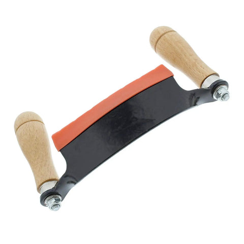 Pro Grade 10 Inch Curved Draw Knife Heavy Duty Woodworking Shaving Tool with wooden handles and black blade design.