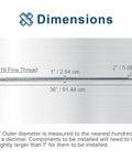 Dimensions of Heavy Duty 36 Inch Go Kart Axle Rod With One Inch Diameter And Three Quarter Inch Step Down Plus Fine Thread