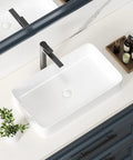 Top view of 24 Inch Countertop Vessel Sink For Bathroom, Modern Rectangular White Ceramic Basin, above counter design in bathroom setting.