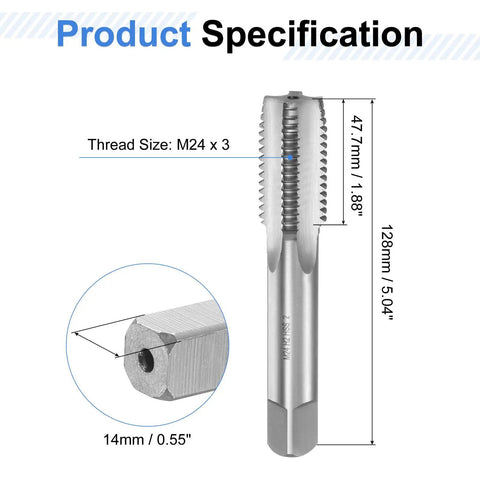 Three Piece M24 X 3 Hand Tap Set High Speed Steel Taps For Taper Plug And Bottom Threads Right Hand Metric Threading Tools