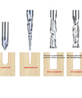 Pro Grade CNC Router Bit Carving Set for Wood Engraving with Solid Carbide One Quarter Inch Shank Includes Tapered Ball Nose Spiral and Cone End Mills for Engraving Wood Plywood MDF and Hard and Soft Woods Plus Light Metal Work, showcasing V groove, tapered ball nose, and spiral bits with wood cut examples.