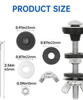 Stainless steel toilet bolts kit dimensions for tank-to-bowl connection, includes washers and nuts, heavy-duty and rust-resistant hardware.