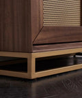 Solid Wood Shoe Cabinet Featuring Modern Minimalist Profiles Tailored For Tight Foyer Layouts and Walk In Closets close-up of rich black walnut grain.