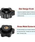 Set Of 4 Black Star Knobs With M4 Female Thread, 25mm Head, Through Hole Brass Insert, Plastic Clamping Hand Knobs For Machinery