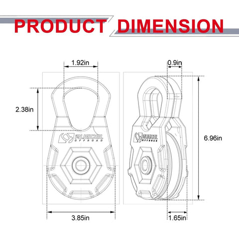 Diagram of Snatch Block 12 Ton Heavy Duty Winch Pulley For Off Road Recovery with dimensions in inches.
