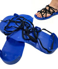Heavy Duty Adjustable Lawn Aerator Shoes With Spike Soles For No Fuss Lawn Care featuring black laces and blue platform
