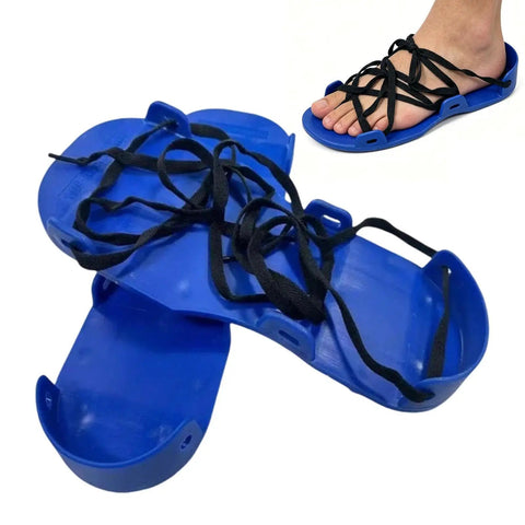 Heavy Duty Adjustable Lawn Aerator Shoes With Spike Soles For No Fuss Lawn Care featuring black laces and blue platform