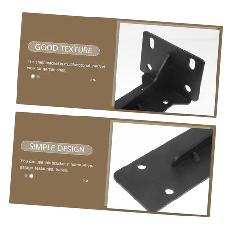 Close-up image of Rock Solid Heavy Duty Metal L Shelf Brackets, Cold Rolled Steel for desks and storage, matte black finish.