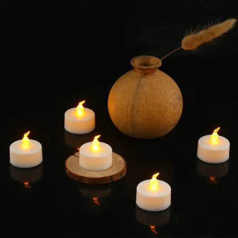 LED Tea Lights 24 Pack Flameless Battery Operated Decor Lights Warm Yellow Flickering Glow No Open Flame Kid And Pet Friendly